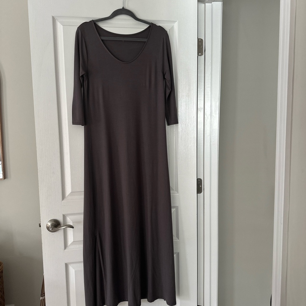 Garnet Hill Gray Sheath Maxi Dress V-Neck 3/4 Sleeve
